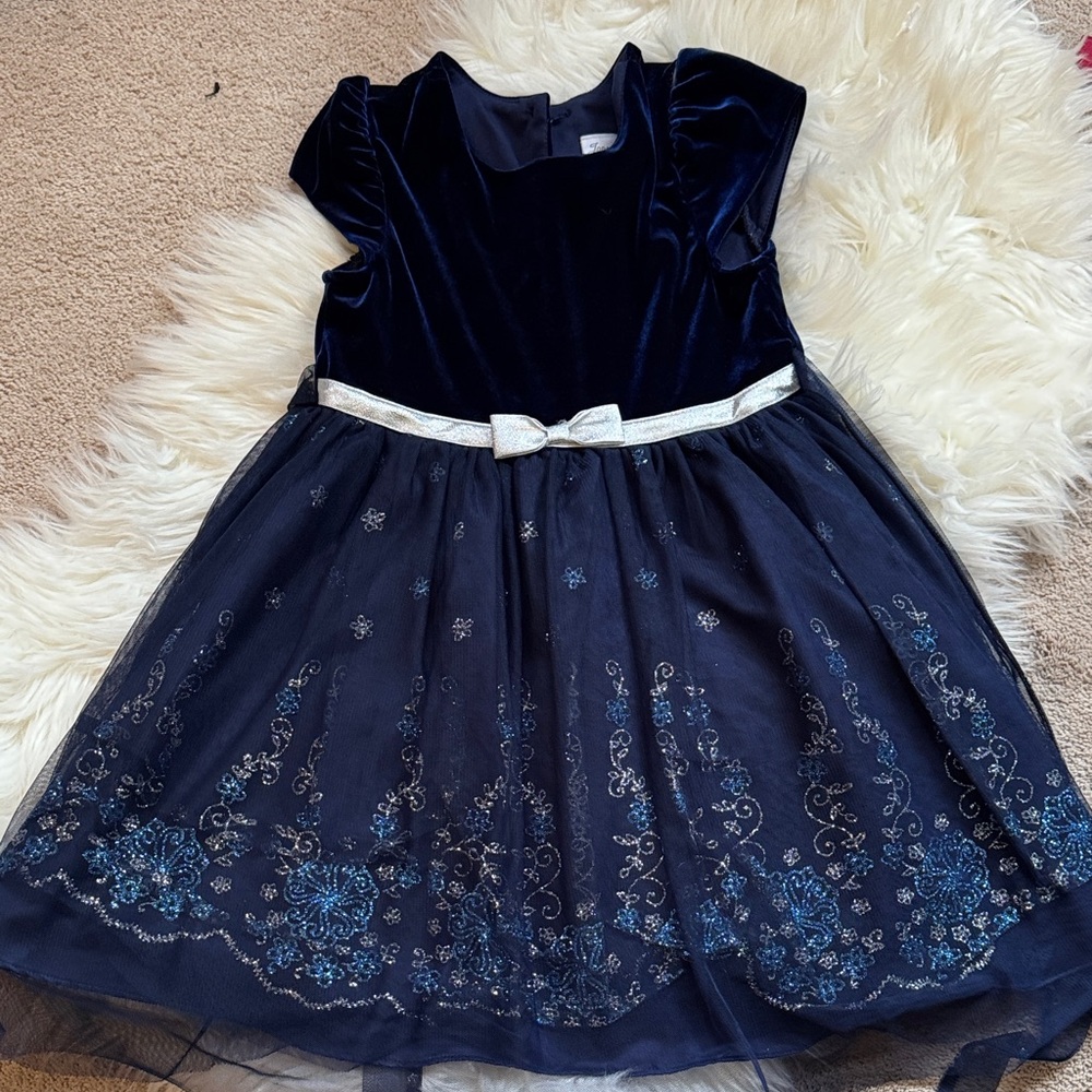 Jona Michelle Navy Blue Dress with Silver Bow